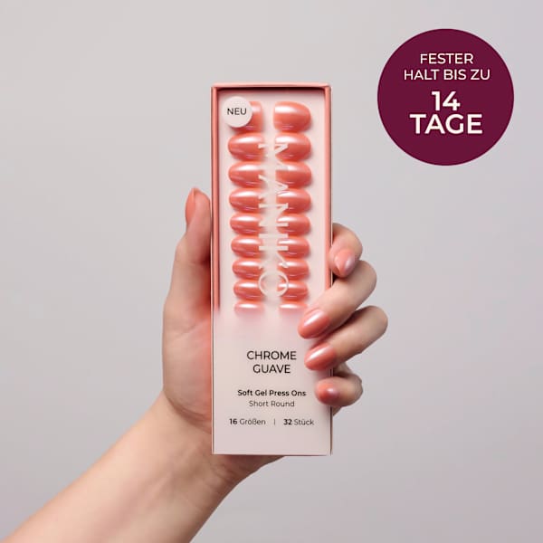 Künstliche Nägel Soft Gel Press Ons Chrome Guave Short Round Maniko