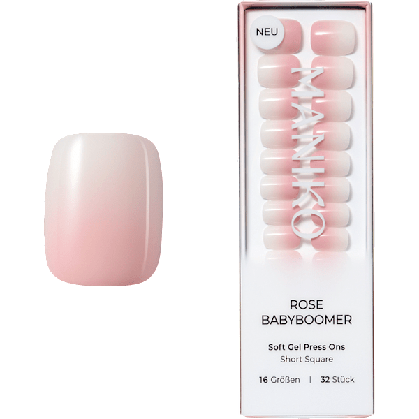 Künstliche Nägel Soft Gel Press Ons Rose Babyboomer Short Square Maniko