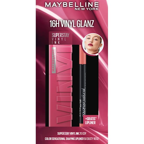 Lippenstift Set Super Stay Vinyl Ink 20 &  gratis Lipliner Color Sensational 50 MAYBELLINE NEW YORK