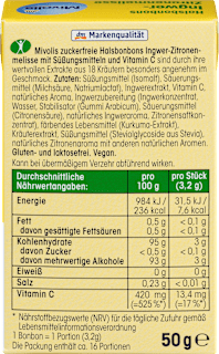 Bonbon, Ingwer-Zitronenmelisse, zuckerfrei Mivolis