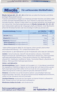 Calcium 600 + D3 + K1 + K2 Tabletten 30 St Mivolis