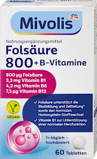 Folsäure 800 + B-Vitamine Tabletten 60 St Mivolis