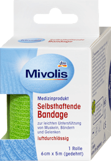 Selbsthaftende Bandage, 6 cm x 5 m (gedehnt), 1 Rolle Mivolis