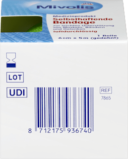 Selbsthaftende Bandage, 6 cm x 5 m (gedehnt), 1 Rolle Mivolis