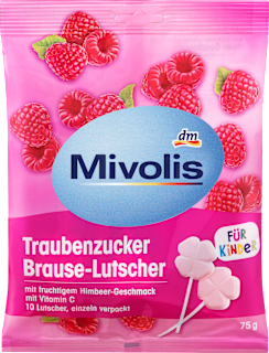Traubenzucker, Brause-Lutscher Himbeere für Kinder Mivolis