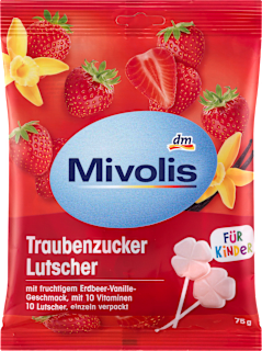 Traubenzucker, Lutscher Erdbeer-Vanille für Kinder Mivolis