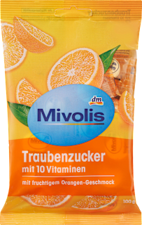 Traubenzucker, Orange mit 10 Vitaminen Mivolis