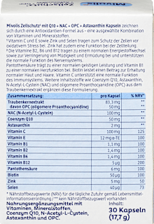 Zellschutz mit Q10 + NAC + OPC + Astaxanthin Kapseln 30 St Mivolis