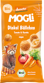 Kindersnack Dinkel Bällchen Tomate und Karotte ab 3 Jahren MOGLi