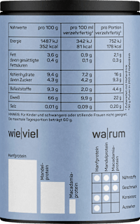 Proteinpulver Hanf, Mandel & Macadamia, ungesüßt, vegan Naduria