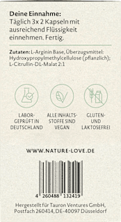 L-Arginin Base Kapseln 180 St Nature Love