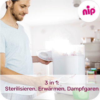Sterilisator Babyflaschen 3in1 mit Dampfgarfunktion und Flaschenwärmer Nip