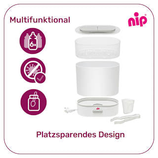 Sterilisator Babyflaschen 3in1 mit Dampfgarfunktion und Flaschenwärmer Nip