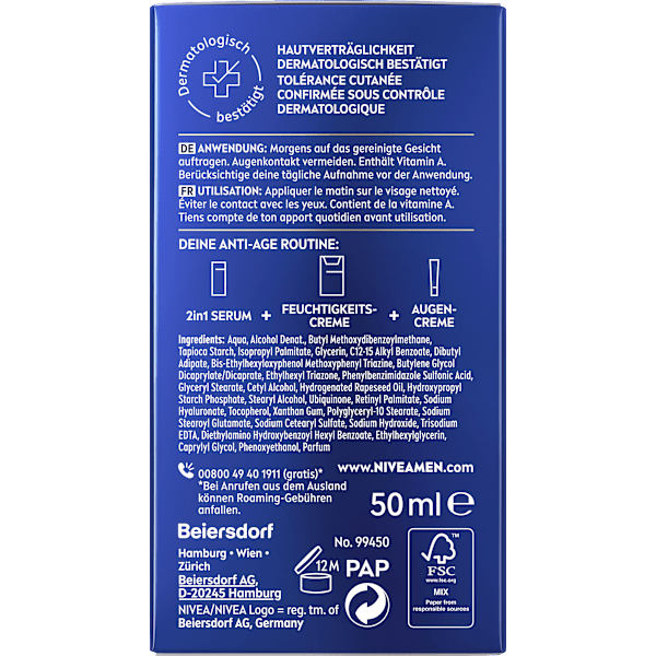 Anti Age Feuchtigkeitscreme Hyaluron LSF 30 NIVEA MEN