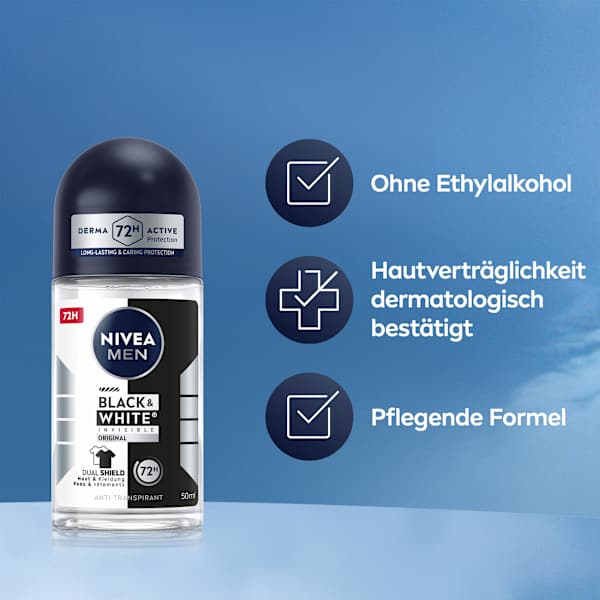 Antitranspirant Deo Roll-on Black & White Invisible Original NIVEA MEN