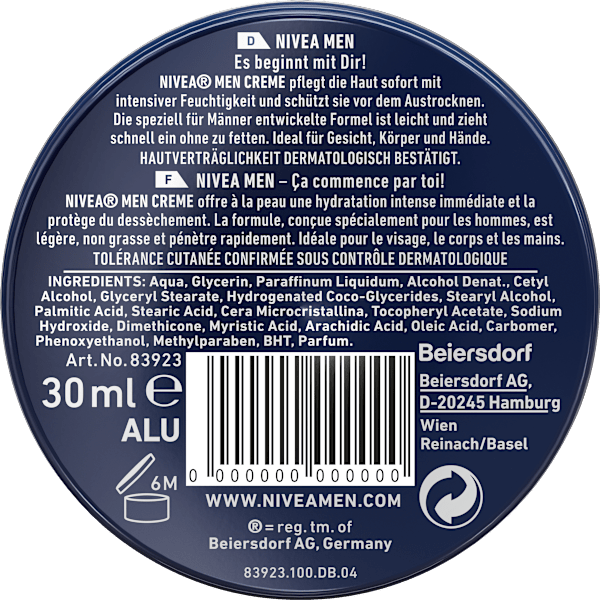 Körperpflege Creme, Reisegröße NIVEA MEN