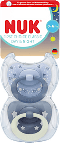 Schnuller First Choice Classic Day & Night Silikon, blau, 0-6 Monate NUK