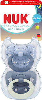 Schnuller First Choice Classic Day & Night Silikon, blau, 0-6 Monate NUK
