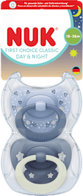 Schnuller First Choice Classic Day & Night Silikon, blau, 18-36 Monate   NUK