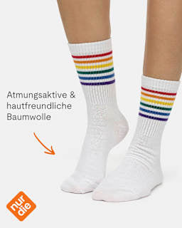 Crew Socken mit Regenbogen-Motiv weiß Gr. 35-38 nur die