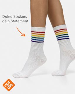 Crew Socken mit Regenbogen-Motiv weiß Gr. 35-38 nur die