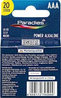 Batterien Power Micro AAA Paradies