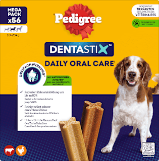 Kausnack Hund Zahnpflege DentaStix für mittelgroße Hunde, Multipack (8x7 Stück) Pedigree