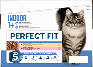 Nassfutter Katze mit Huhn & Lachs, Indoor Multipack (12x85 g) PERFECT FIT