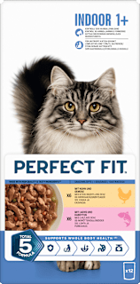 Nassfutter Katze mit Huhn & Lachs, Indoor Multipack (12x85 g) PERFECT FIT