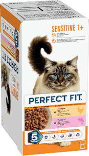 Nassfutter Katze mit Huhn & Lachs, sensitiv Multipack (12x85 g) PERFECT FIT