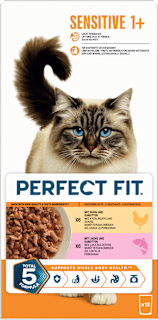 Nassfutter Katze mit Huhn & Lachs, sensitiv Multipack (12x85 g) PERFECT FIT