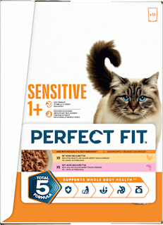 Nassfutter Katze mit Huhn & Lachs, sensitiv Multipack (12x85 g) PERFECT FIT
