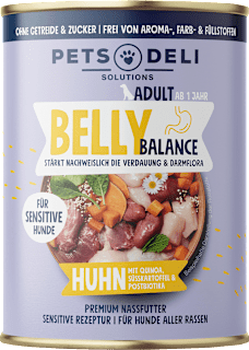 Nassfutter Hund sensitiv mit Huhn & Quinoa, belly balance Pets Deli