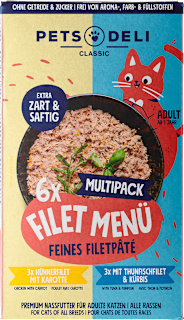 Nassfutter Katze Hühnerfilet & Thunfischfilet, Filet Menü, Multipack (6x85 g) Pets Deli