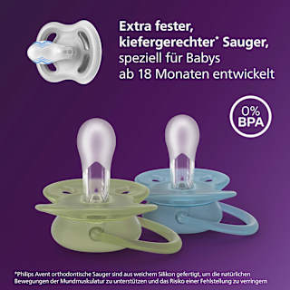 Schnuller ultra soft Silikon, grün/blau, ab 18 Monaten PHILIPS AVENT
