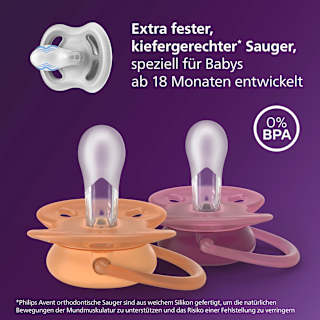 Schnuller ultra soft Silikon, rosa/apricot, ab 18 Monaten PHILIPS AVENT