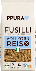Nudeln, Fusilli aus Vollkornreis, glutenfrei PPURA