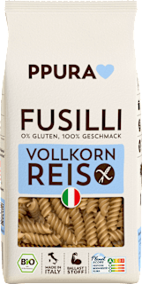 Nudeln, Fusilli aus Vollkornreis, glutenfrei PPURA