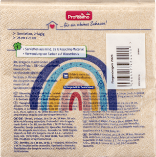 Recycling-Cocktailserviette Regenbogen 25x25cm Profissimo