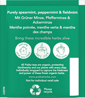 Kräutertee "Drei Minze" mit Pfefferminze, Grüner Minze & Ackerminze (20 Beutel) pukka