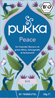 Kräutertee "Peace" mit Grüner Minze, Ashwagandha & Hanföl (20 Beutel) pukka