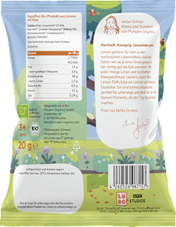 Kindersnack Bluey Linsen Puffs Käse ab 3 Jahren pumpkin organics