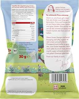 Kindersnack Bluey Linsen Stangen Pizza Style ab 3 Jahren pumpkin organics
