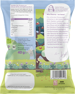 Kindersnack Bluey Mehrkorn Churros Apfel & Zimt ab 3 Jahren pumpkin organics