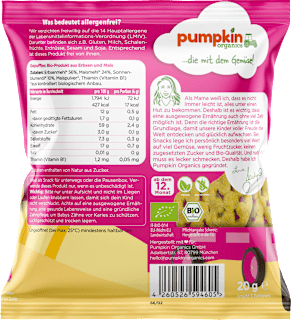 Kindersnack Gemüse Traktorräder Erbsen & Mais, ab 12. Monaten pumpkin organics