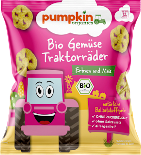 Kindersnack Gemüse Traktorräder Erbsen & Mais, ab 12. Monaten pumpkin organics