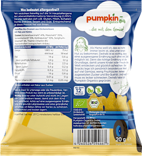 Kindersnack Kichererbsen Sterne mit Mais & Kürbis, ab 12 Monaten pumpkin organics