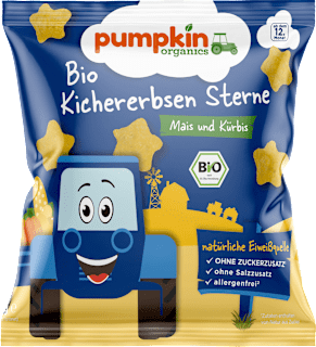Kindersnack Kichererbsen Sterne mit Mais & Kürbis, ab 12 Monaten pumpkin organics