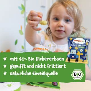 Kindersnack Kichererbsen Sterne mit Mais & Kürbis, ab 12 Monaten pumpkin organics
