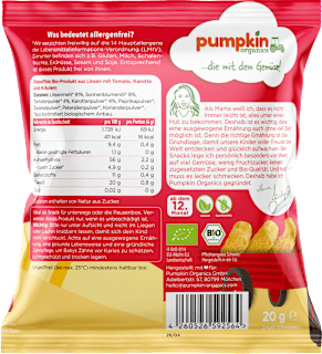 Kindersnack Linsen Puffs mit Tomate, Karotte & Kräutern ab 1 Jahr pumpkin organics